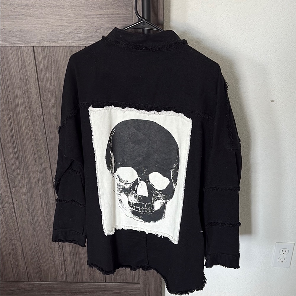 Black Denim Jacket with Skull Graphic